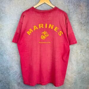 VTG 90s US Marines USMC T Shirt Sz XL Red Military Faded Single Stitch